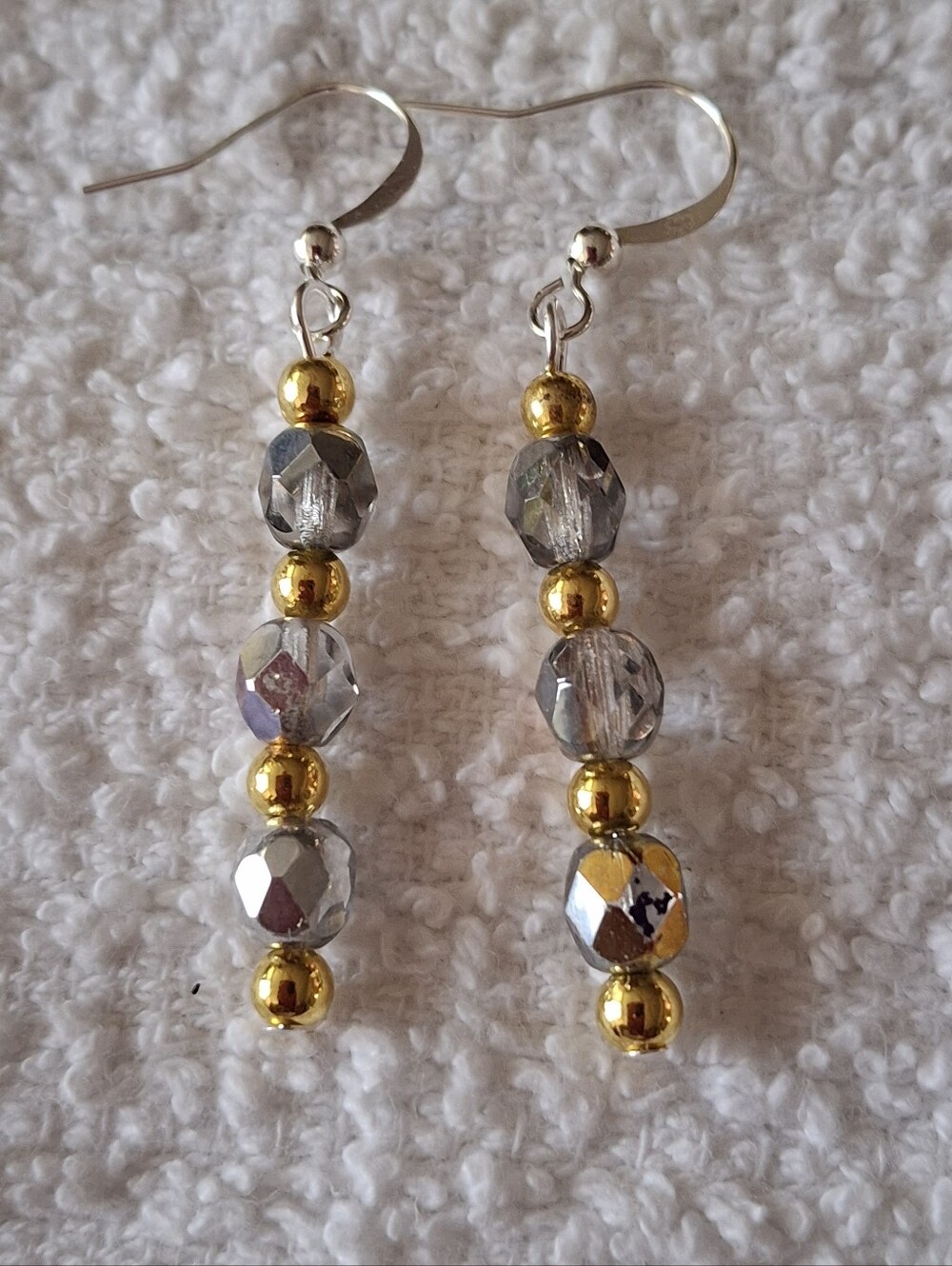 Gold and Silver Faceted Bead Drop Earrings - Women Jewelry